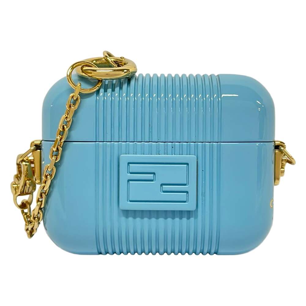 Fendi Accessory Case Light Blue Gold Aluminium Hardware